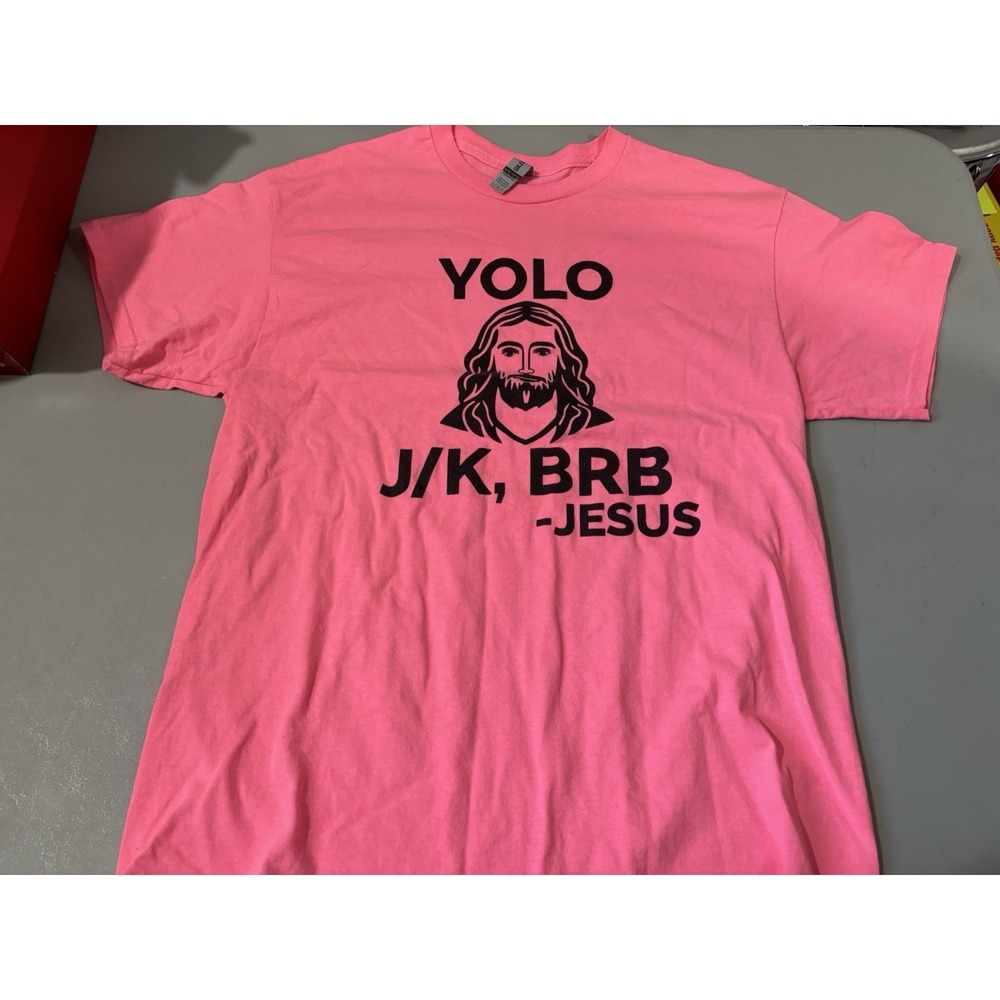Yolo Jk BRB Jesus Christ T-Shirt for Christian Religious God Funny Tee L